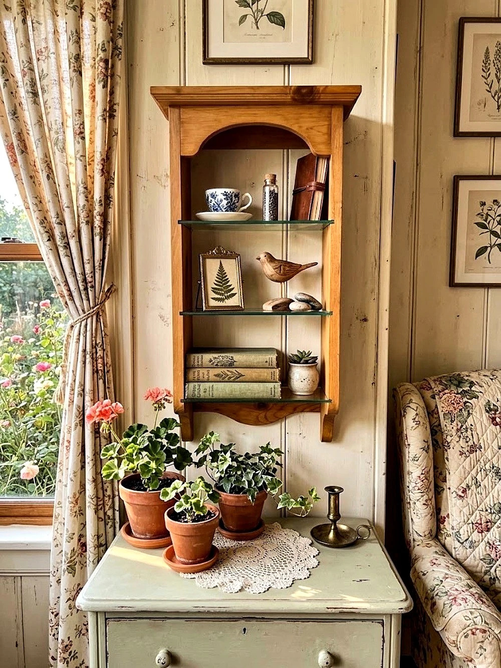 Wooden Wall-Mounted Display Shelf, Brown